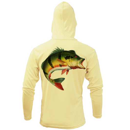 Saltwater Born Miami, FL Freshwater Born Peacock Bass Men's Long Sleeve UPF 50+ Dry-Fit Hoodie