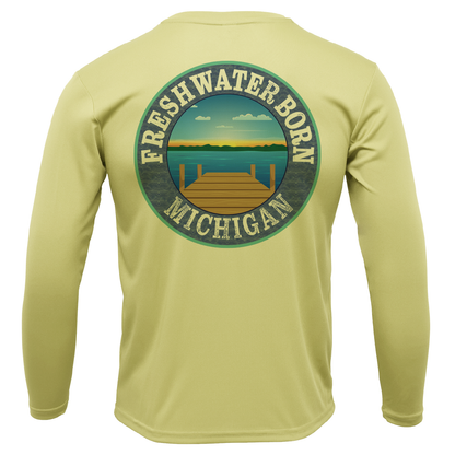 Saltwater Born Michigan USA Freshwater Born Men's Long Sleeve UPF 50+ Dry-Fit Shirt