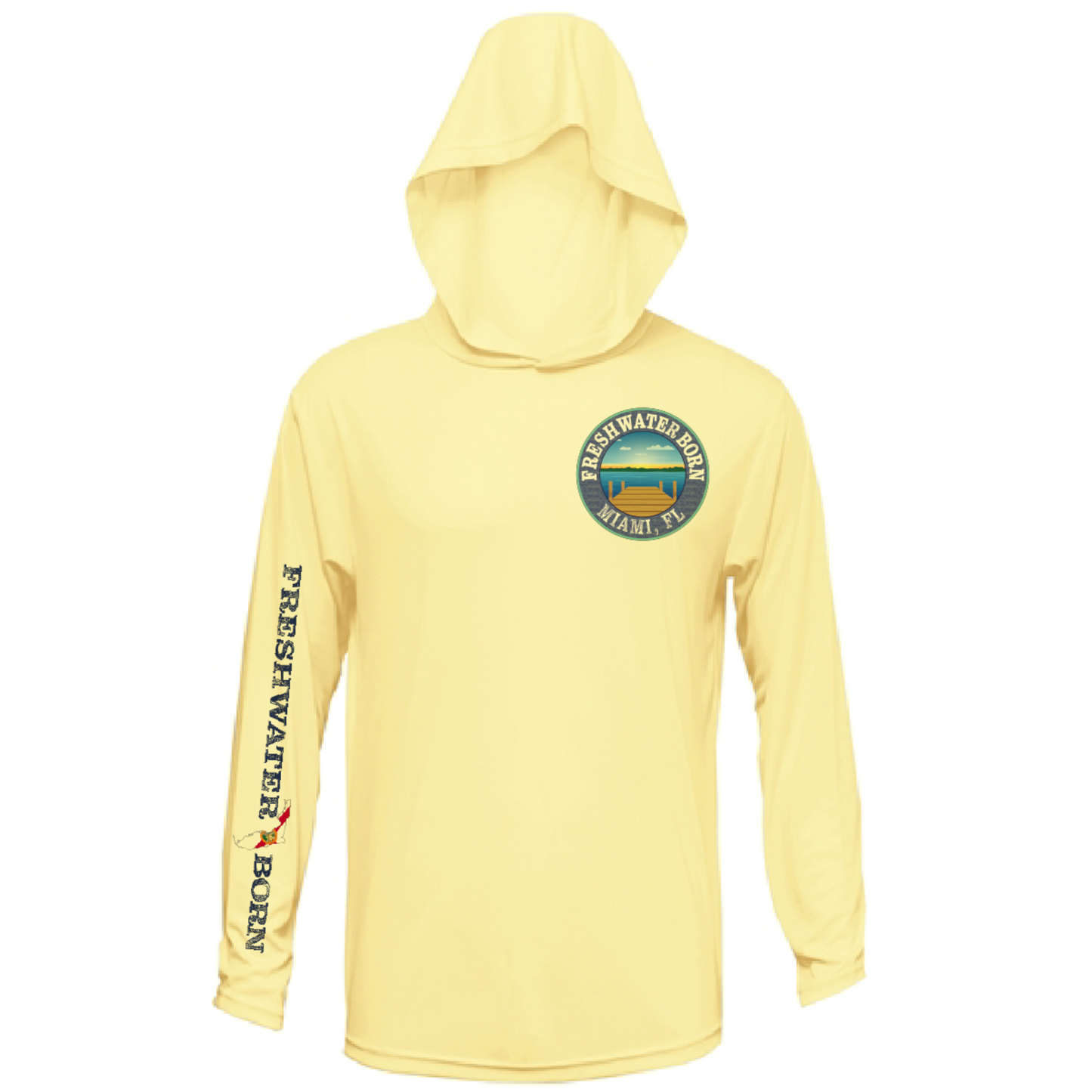 Saltwater Born Miami, FL Freshwater Born Peacock Bass Men's Long Sleeve UPF 50+ Dry-Fit Hoodie