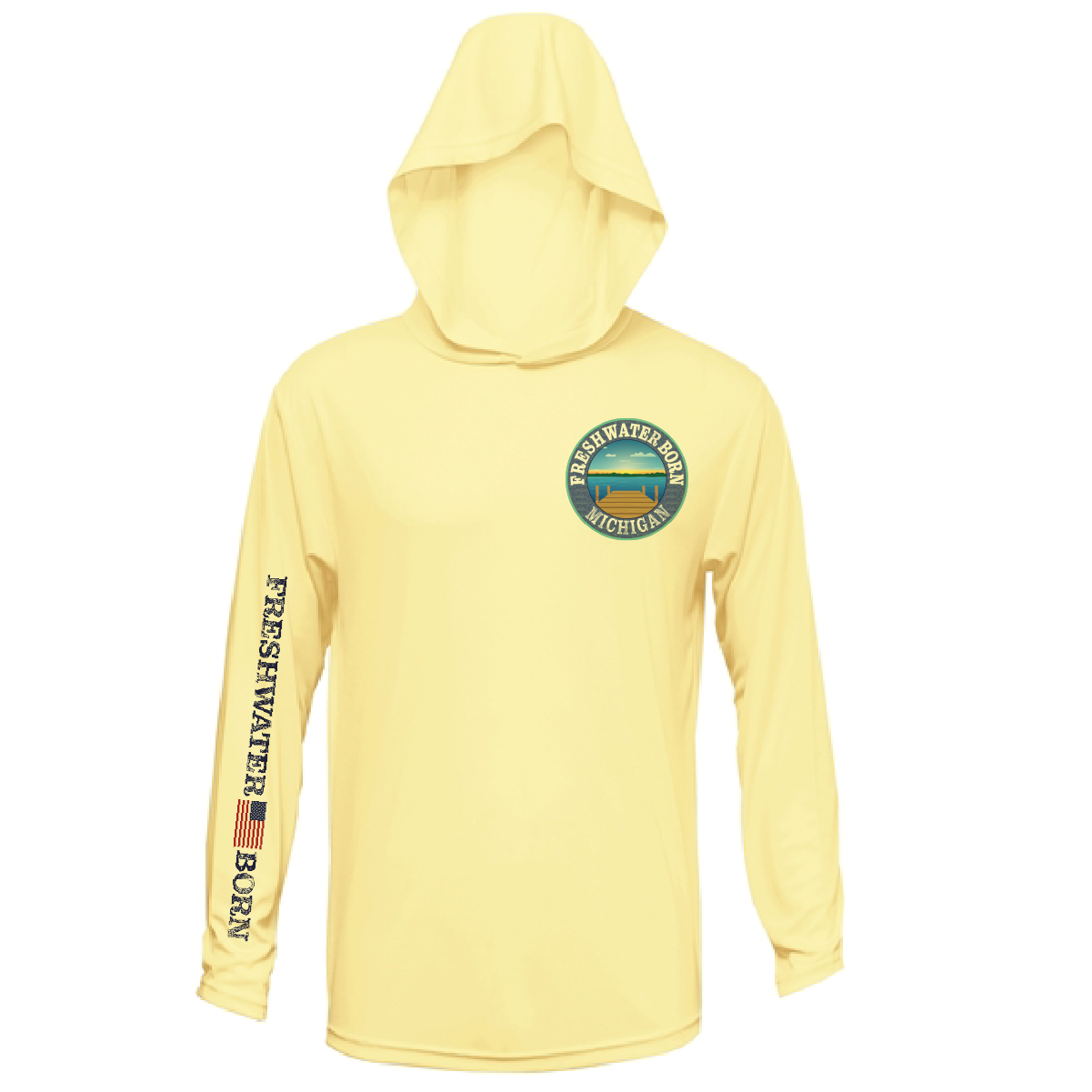 Saltwater Born Michigan Freshwater Born Perch Men's Long Sleeve UPF 50+ Dry-Fit Hoodie