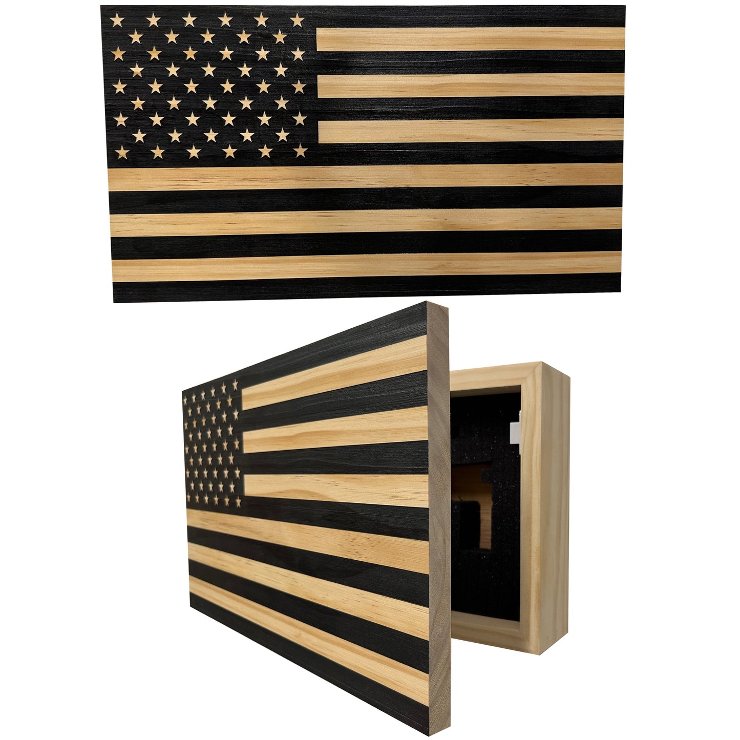 Bellewood Designs - American Flag Decorative & Secure Wall-Mounted Gun Cabinet (Carbon Gray)