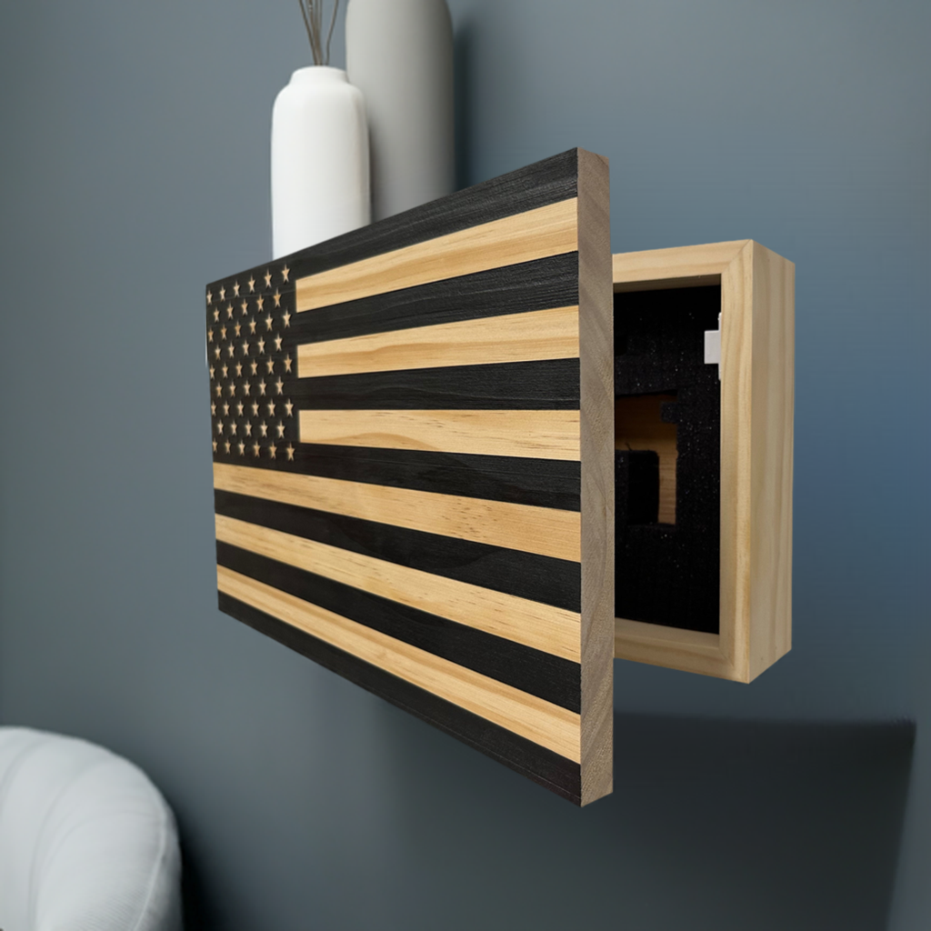 Bellewood Designs - American Flag Decorative & Secure Wall-Mounted Gun Cabinet (Carbon Gray)