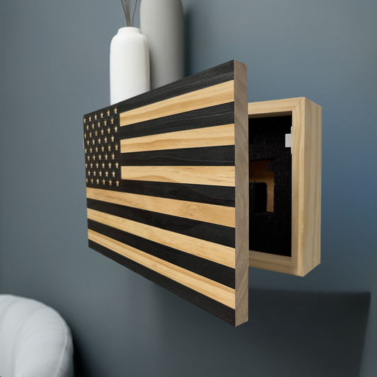 Bellewood Designs - American Flag Decorative & Secure Wall-Mounted Gun Cabinet (Carbon Gray)