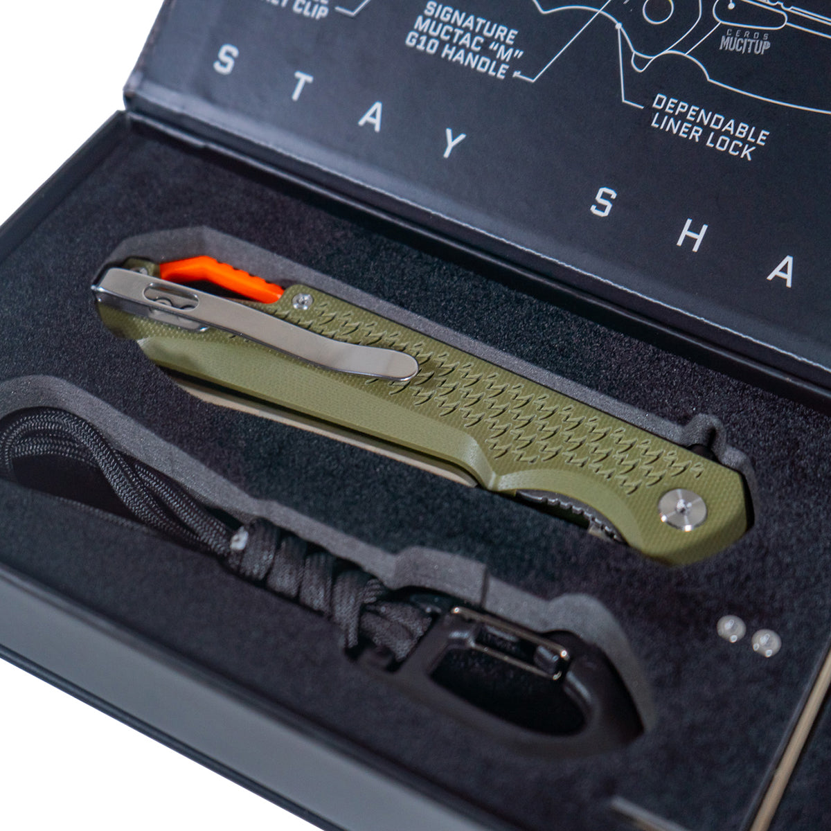 MUCITUP MUCTAC Ceros - Folding EDC | D2 Steel | OD Green G10 Handle | Liner Lock Design