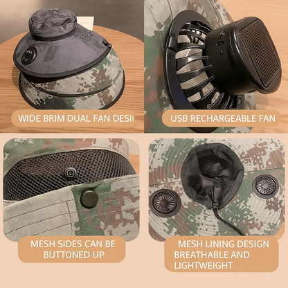 LITEGUEST Solar-Powered Fan Cooling Hat Dual-Fan Wide-Brim Protection