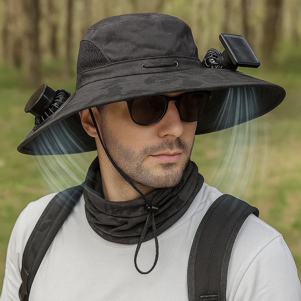 LITEGUEST Solar-Powered Fan Cooling Hat Dual-Fan Wide-Brim Protection