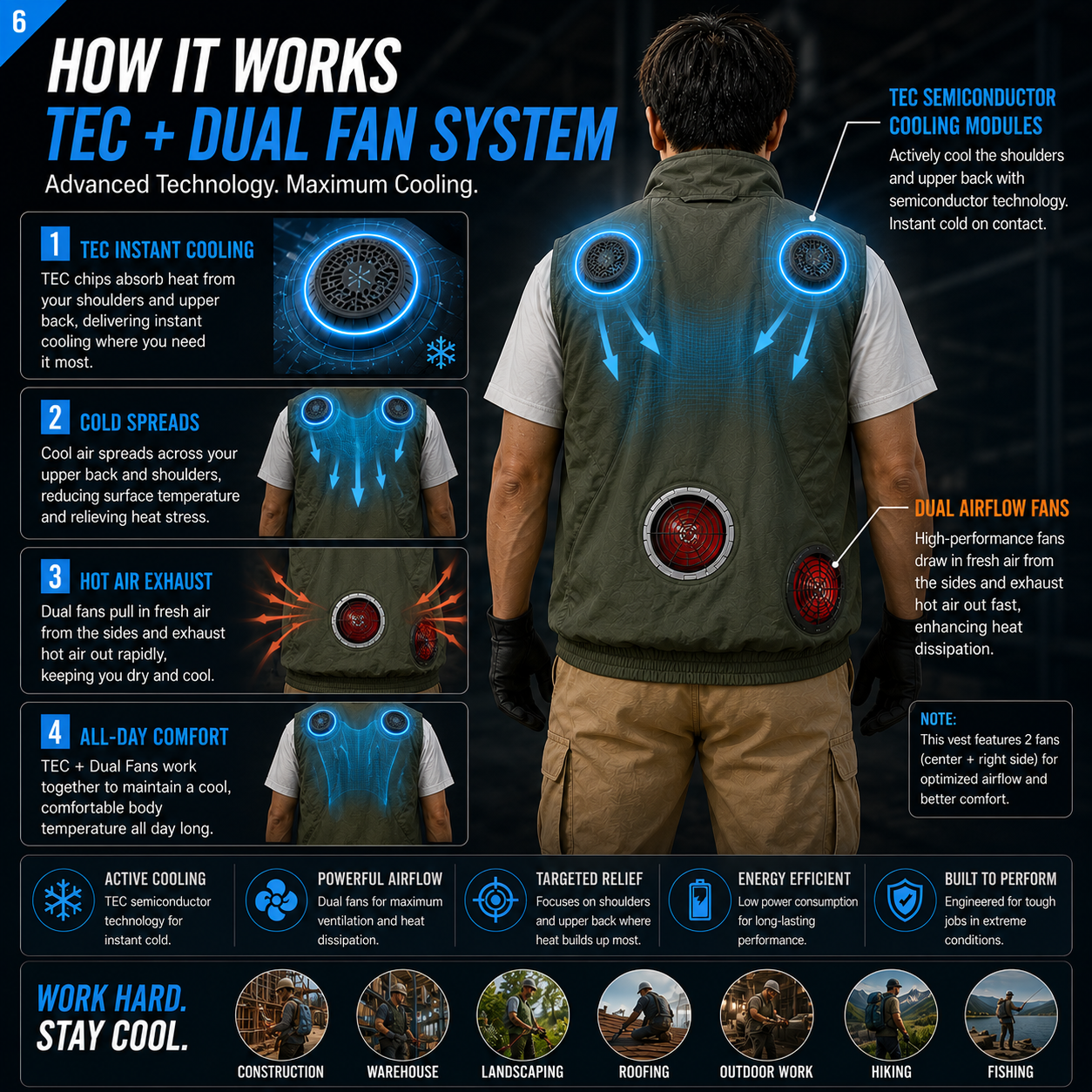 LITEGUEST High-Tech Cooling Vest with TEC Modules & Turbo Fans