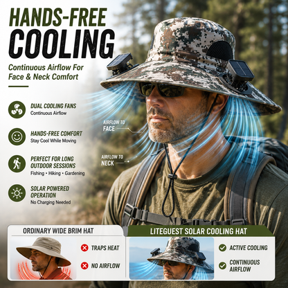 LITEGUEST Solar-Powered Fan Cooling Hat Dual-Fan Wide-Brim Protection