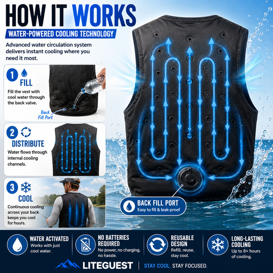 LITEGUEST™ Water Cooling Vest – 12H Chill with 1L Water for Heat Relief