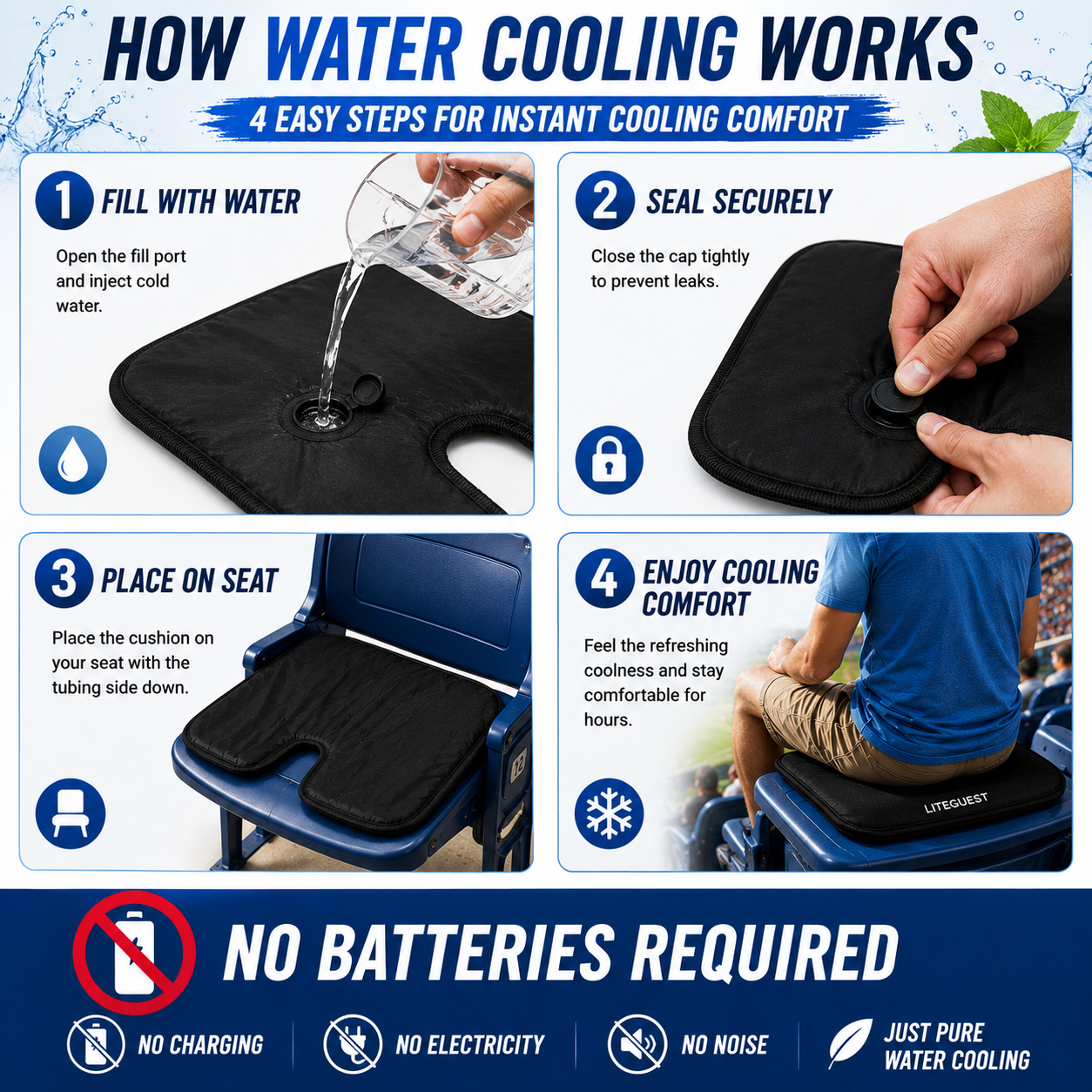 LITEGUEST Water Cooling Gel Seat Cushion Portable U-Shaped Pad