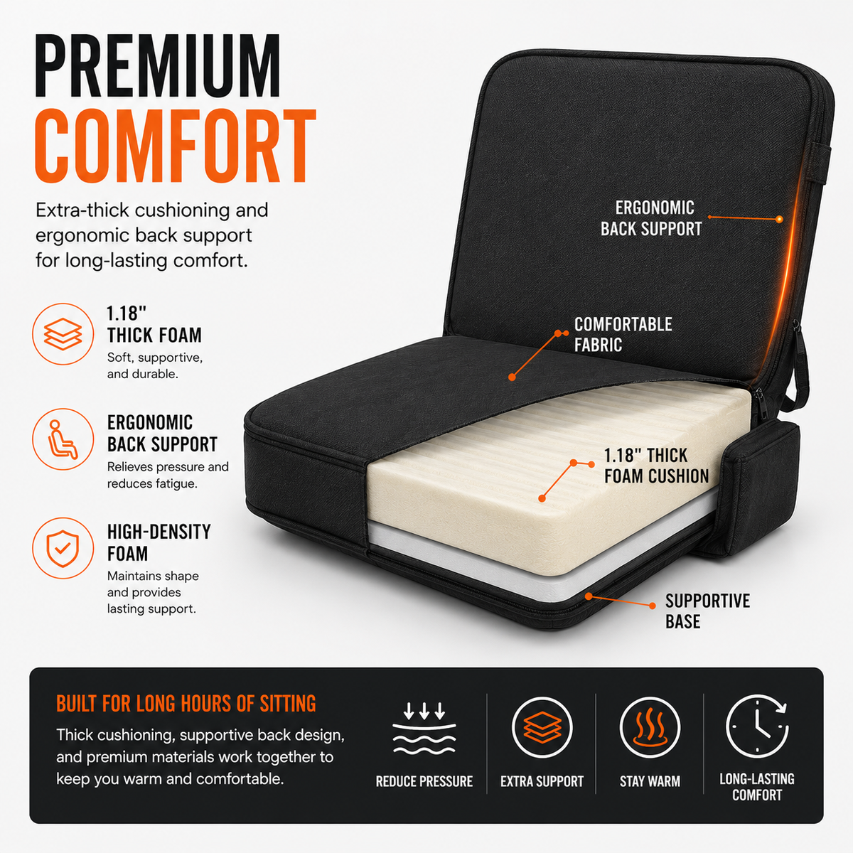 LITEGUEST USB Heated Stadium Seat Cushion Foldable Portable Chair Pad