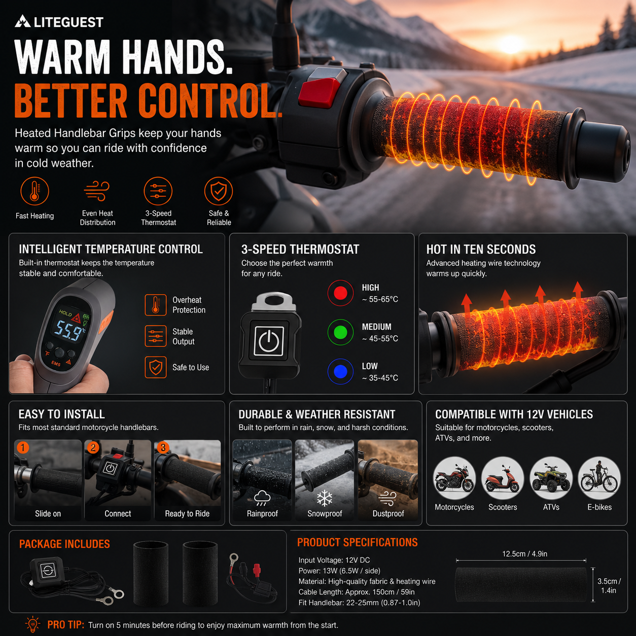 LITEGUEST USB Heated Handlebar Mitts – Winter Riding Warmth