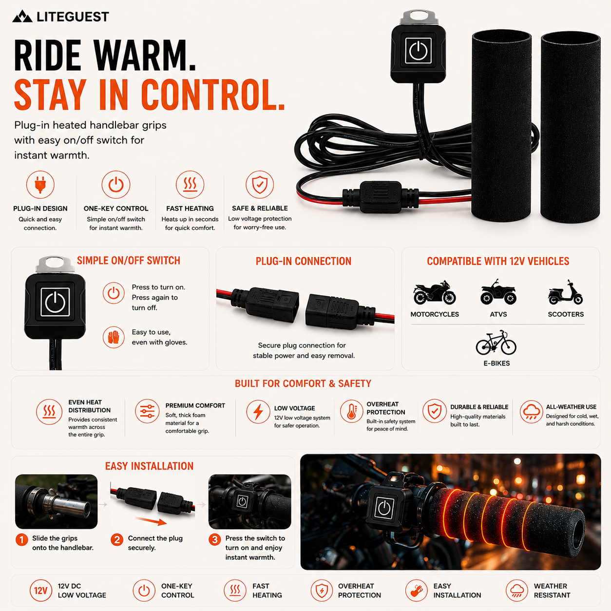 LITEGUEST USB Heated Handlebar Mitts – Winter Riding Warmth