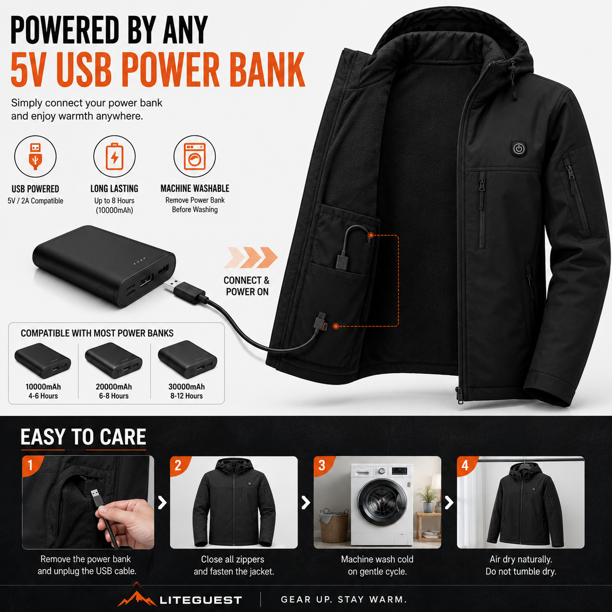 LITEGUEST Softshell 10-Zone Heated Jacket Waterproof for Winter