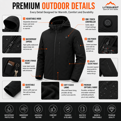 LITEGUEST Softshell 10-Zone Heated Jacket Waterproof for Winter