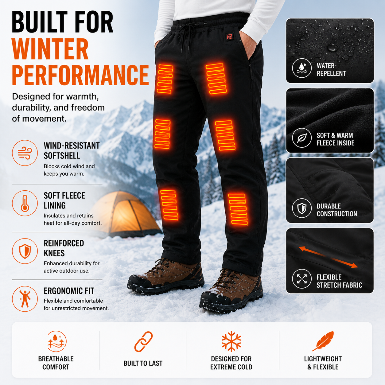 LITEGUEST Smart Heated Pants Fast Heating Windproof Warm for Winter