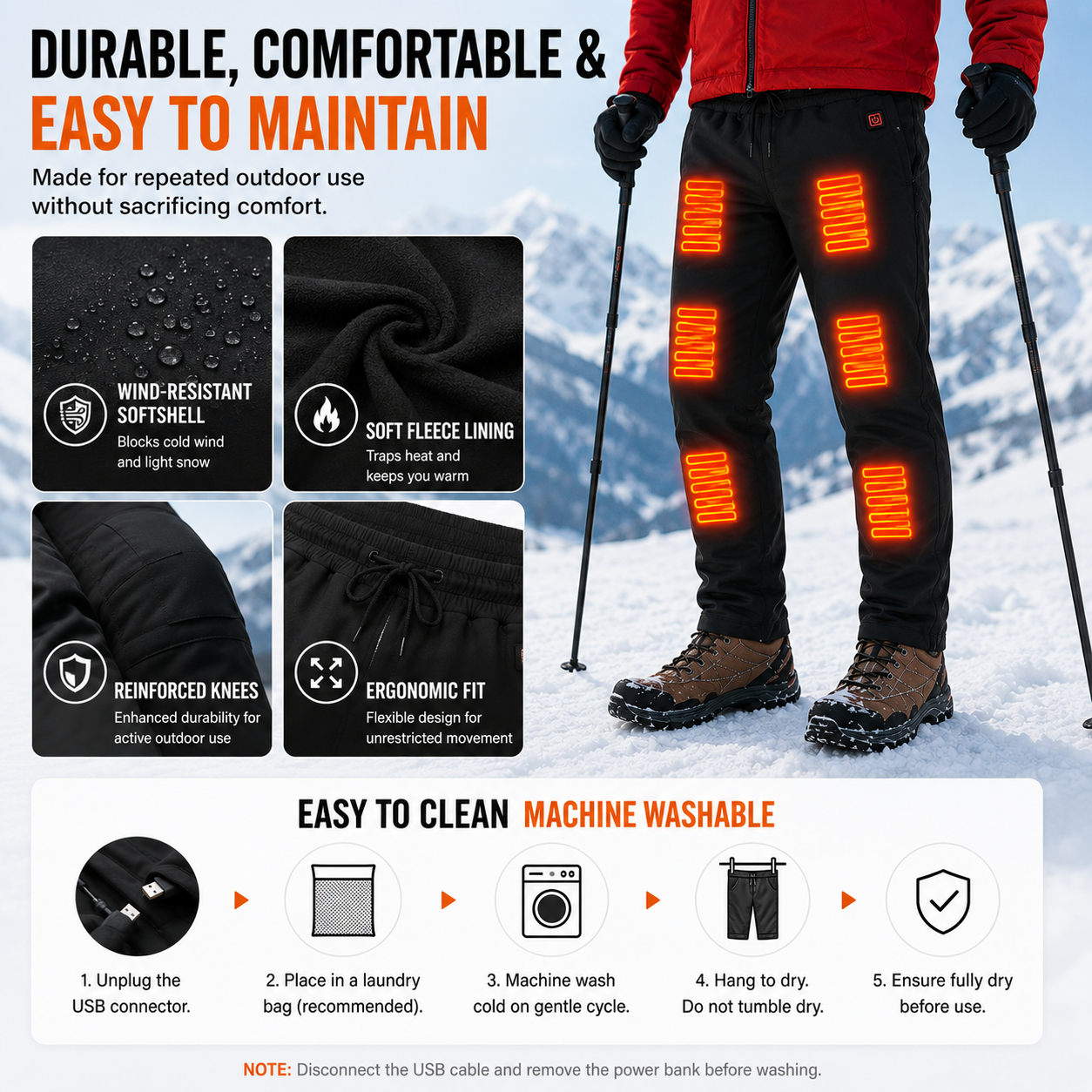 LITEGUEST Smart Heated Pants Fast Heating Windproof Warm for Winter