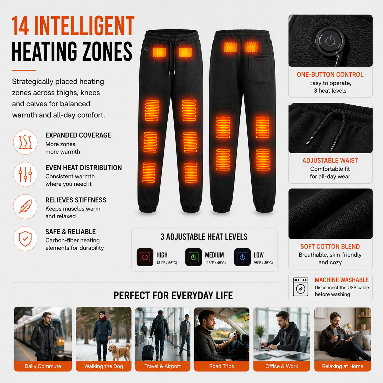 LITEGUEST 14-Zone USB Heated Pants – Winter Outdoor Heated Pants