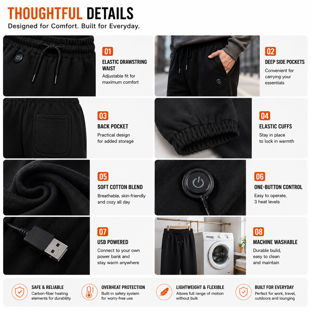 LITEGUEST 14-Zone USB Heated Pants – Winter Outdoor Heated Pants