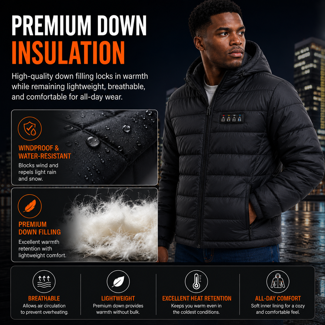 LITEGUEST 27-Zone Smart Heated Down Jacket – Urban Winter Warmth