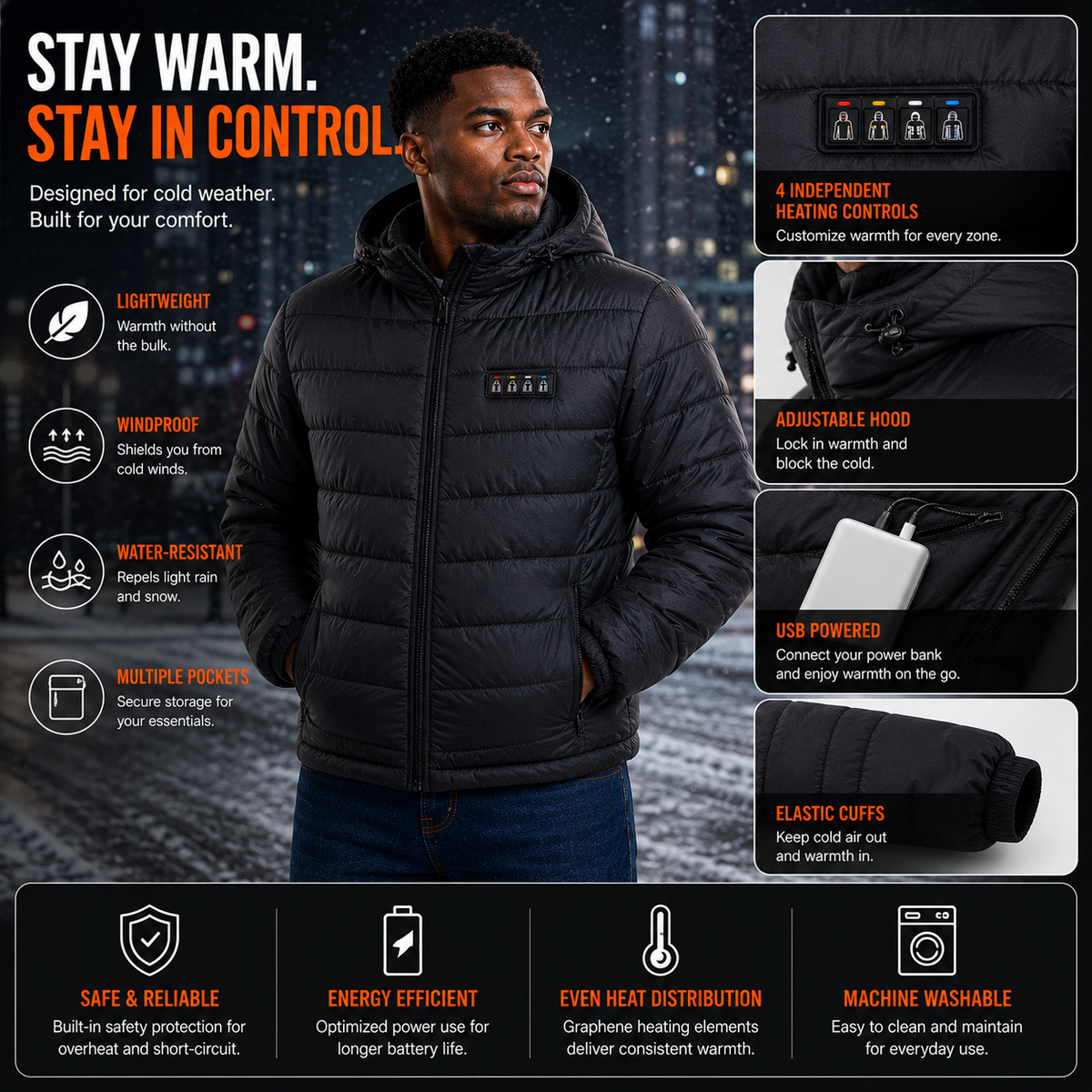 LITEGUEST 27-Zone Smart Heated Down Jacket – Urban Winter Warmth