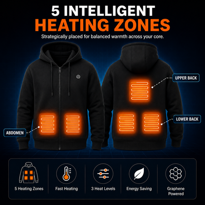 LITEGUEST USB Heated Hoodie 5-Zone Heated Zip-up Hooded Sweatshirt