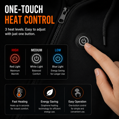 LITEGUEST USB Heated Hoodie 5-Zone Heated Zip-up Hooded Sweatshirt