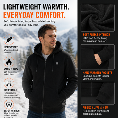 LITEGUEST USB Heated Hoodie 5-Zone Heated Zip-up Hooded Sweatshirt
