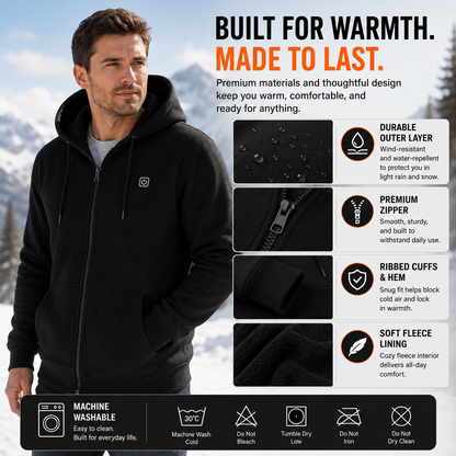 LITEGUEST USB Heated Hoodie 5-Zone Heated Zip-up Hooded Sweatshirt