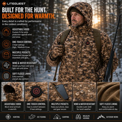 LITEGUEST Heated Camouflage Jacket  Waterproof Outdoor for Winter