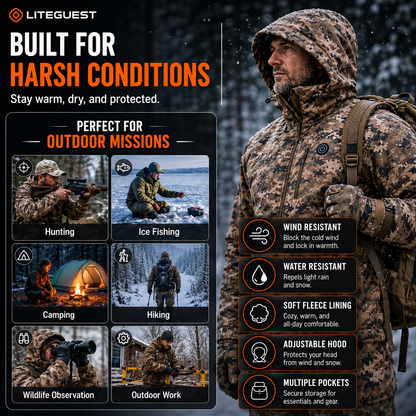 LITEGUEST Heated Camouflage Jacket  Waterproof Outdoor for Winter
