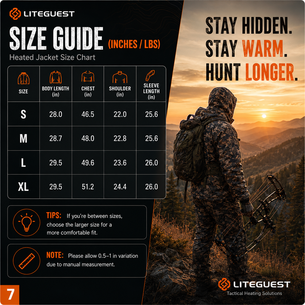 LITEGUEST Heated Camouflage Jacket  Waterproof Outdoor for Winter
