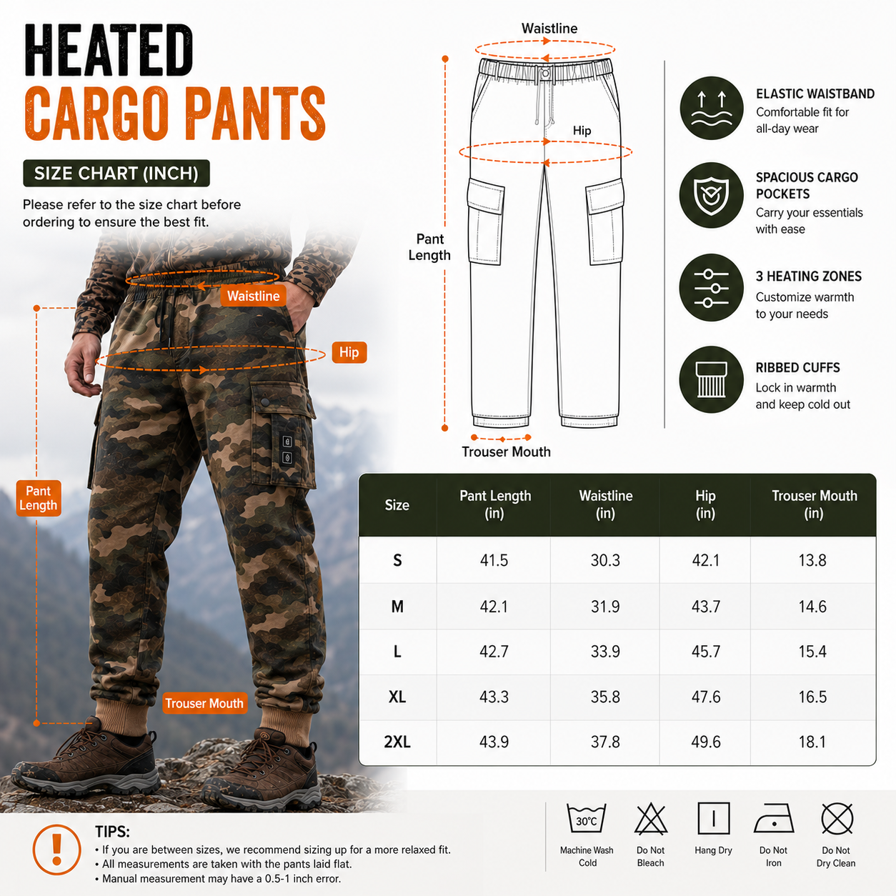 LITEGUEST Heated Pants Cargo Multi-Pocket Outdoor for Winter