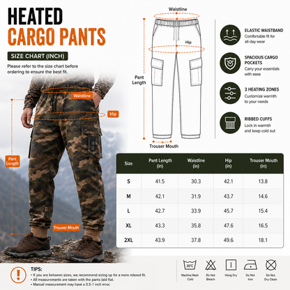 LITEGUEST Heated Pants Cargo Multi-Pocket Outdoor for Winter