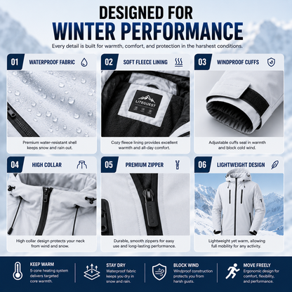 LITEGUEST Waterproof Heated Jacket 5-Zone USB-Powered for Outdoor