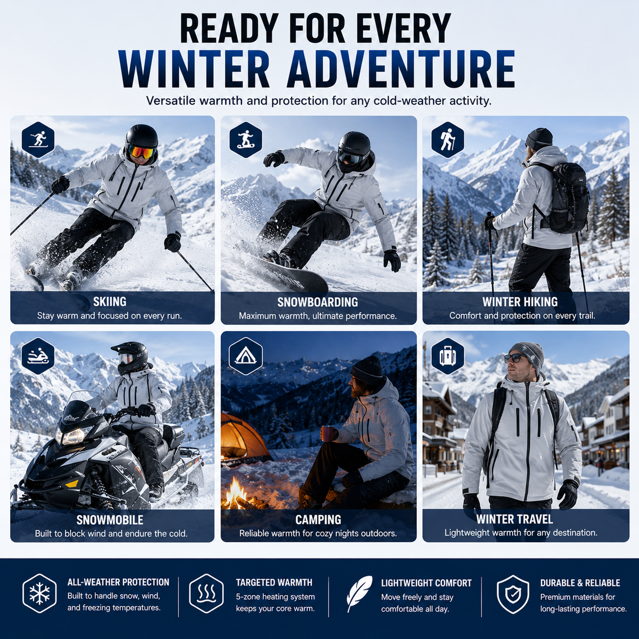 LITEGUEST Waterproof Heated Jacket 5-Zone USB-Powered for Outdoor