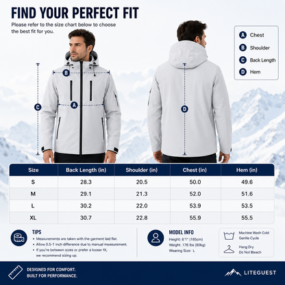 LITEGUEST Waterproof Heated Jacket 5-Zone USB-Powered for Outdoor