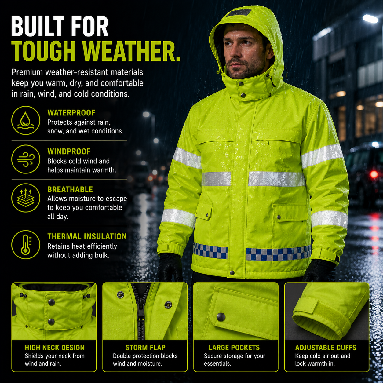 LITEGUEST Smart Heated Reflective Work Jacket for Outdoor Duty