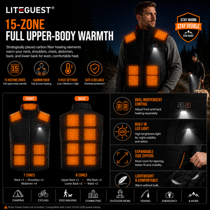 LITEGUEST Heated Vest with LED Light Winter Outdoor Warming Vest
