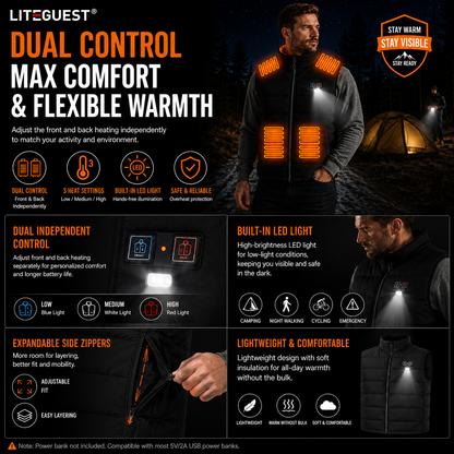 LITEGUEST Heated Vest with LED Light Winter Outdoor Warming Vest