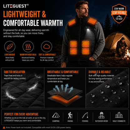 LITEGUEST Heated Vest with LED Light Winter Outdoor Warming Vest