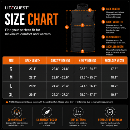 LITEGUEST Heated Vest with LED Light Winter Outdoor Warming Vest