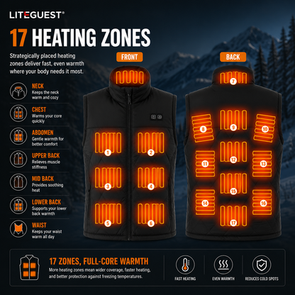 LITEGUEST Dual-Control Heated Vest – 17-Zone USB Heated Winter Vest