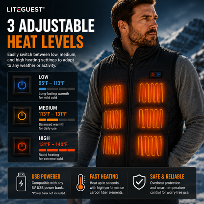 LITEGUEST Dual-Control Heated Vest – 17-Zone USB Heated Winter Vest