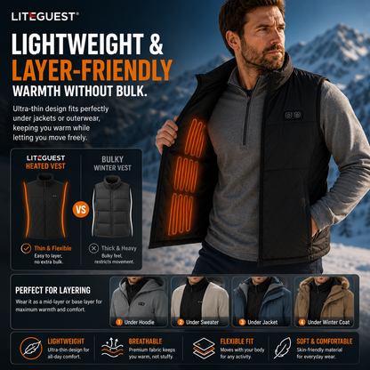 LITEGUEST Dual-Control Heated Vest – 17-Zone USB Heated Winter Vest