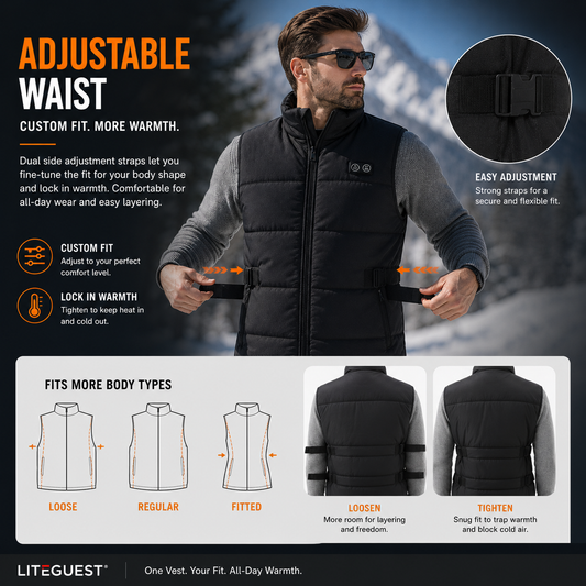 LITEGUEST 8-Zone Dual-Control Adjustable Waist Heated Vest for winter