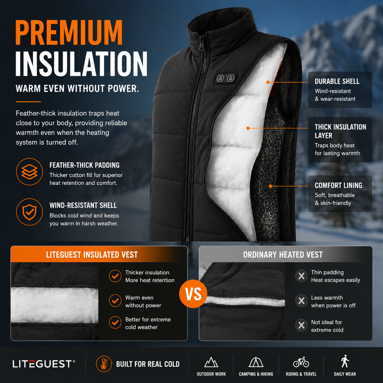 LITEGUEST 8-Zone Dual-Control Adjustable Waist Heated Vest for winter
