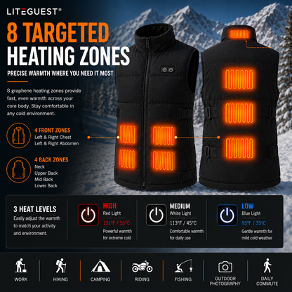 LITEGUEST 8-Zone Dual-Control Adjustable Waist Heated Vest for winter
