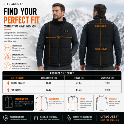 LITEGUEST 8-Zone Dual-Control Adjustable Waist Heated Vest for winter