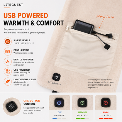 LITEGUEST USB Heated Neck Scarf – Winter Outdoor & Travel Comfort